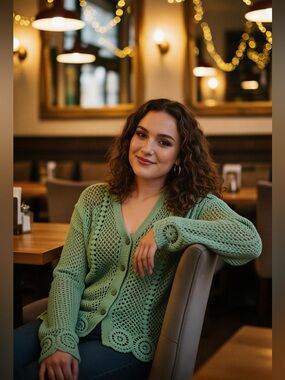 Vintage BFA Classics Green Crochet Cardigan Sweater